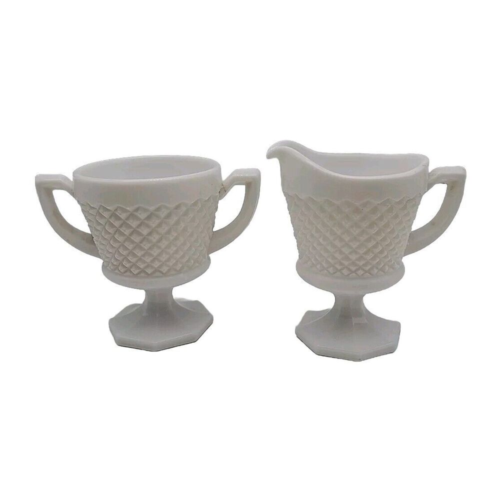 Vintage Westmoreland White Milk Glass Hobnail Cream and Sugar READ